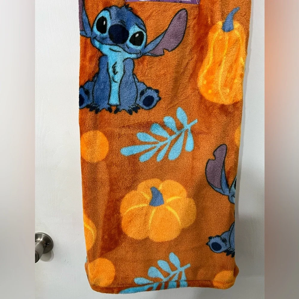 Disney Stitch Pumpkin Fall Halloween Plush Throw Blanket